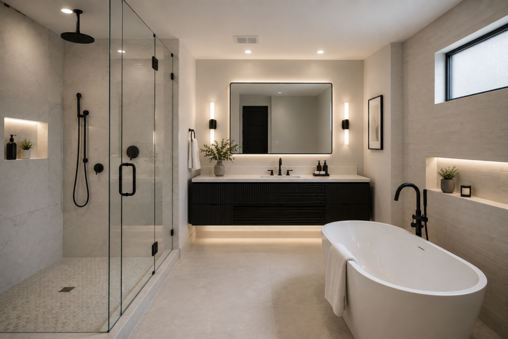 modern bathroom remodel black and white miami